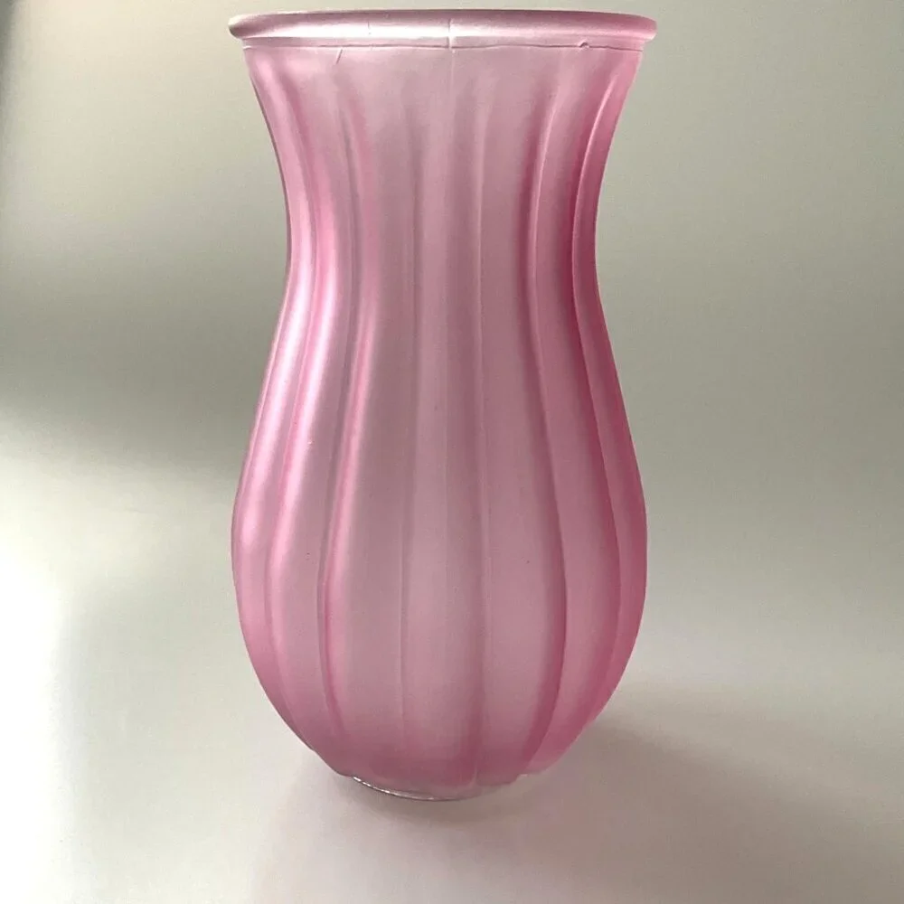 PINK RIBBED GLASS VASE DECORATIVE FLORAL DIY